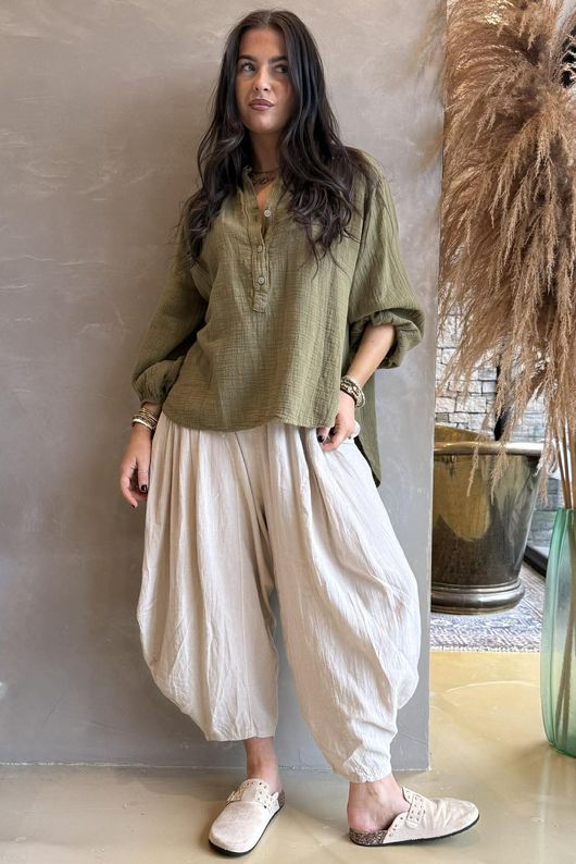 Suri Cushion Cotton Laurie Blouse Deep Olive